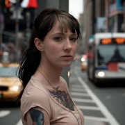Girl with tattoo on the traffic